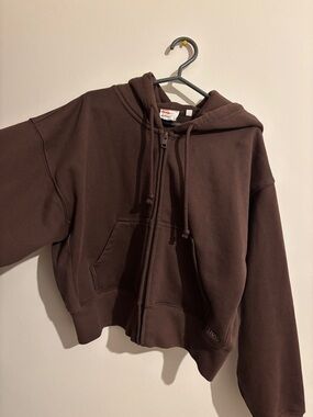 TNA Brown Cropped Sweatfleece Zip Hoodie